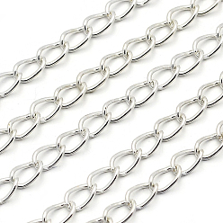 Silver Iron Twisted Chains, Unwelded, Curb Chains, Unwelded, Nickel Free, Silver, 4x2.3x0.7mm