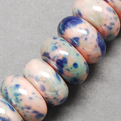Pink Handmade Porcelain European Beads, Large Hole Beads, Pearlized, Rondelle, Pink, 12x9mm