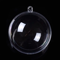 Clear Openable Transparent Plastic Pendants, Fillable Plastic Bauble Christmas Ornament, Round, Clear, 7.8x7cm, Hole: 4mm, Inner Size: 6.8cm