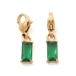 Изумруд Прямоугольник 304 подвеска из нержавеющей стали со стразами, с карабин-лобстерами , ионное покрытие (ip), реальный 14 k позолоченный, изумруд, 20 мм