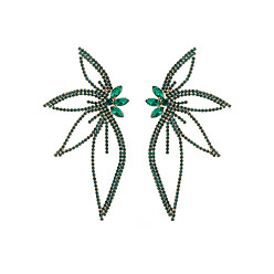 Green Fashionable Diamond Alloy Earrings - Exaggerated Sparkling Leaf-shaped Floral Personality Ear Pendants
