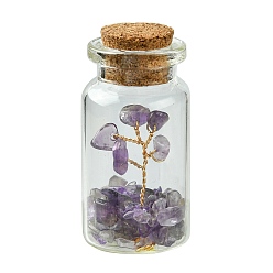 Amethyst Transparent Glass Wishing Bottle Decoration, Wicca Gem Stones Balancing, with Tree of Life Natural Amethyst Beads Drift Chips inside, 22x45mm