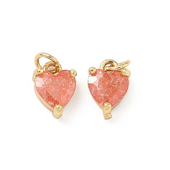 Темный Лосось Кулон из циркония, сердце прелести, без свинца и без кадмия, стойки покрытие, долговечный, реальный 18 k позолоченный, темный лосось, 9x6x4 мм, Перейти кольцо: 4x0.8 мм, 2.5 мм внутренним диаметром