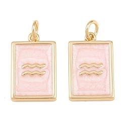 Aquarius Brass Enamel Pendants, Rectangle Charms, Rack Plating, Cadmium Free & Lead Free, Long-Lasting Plated, Golden, Aquarius Charms, 17.5x11x2mm, Hole: 3mm