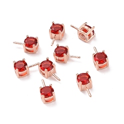 FireBrick 925 Sterling Silver Peg Bails, with Cubic Zirconia, Square, Rose Gold, FireBrick, 9x4x4.5mm, Hole: 2.5x1.5mm, Pin: 0.6mm