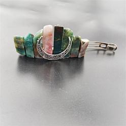 Indian Agate Bohemian Style Natural Indian Agate & Hollow Moon Crown Hair Barrettes, with Metal Clips, for Women Girls, 80mm