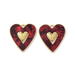 Темно-Красный 304 подвески из нержавеющей стали, сердце, с акриловой, вакуумные покрытия, реальный 18 k позолоченный, темно-красный, 42.5x38.5x5 мм, отверстие : 3x3.2 мм