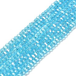 Deep Sky Blue Transparent Glass Beads, Faceted, Round, Deep Sky Blue, 3.5x3mm, Hole: 1mm, about 168~169pcs/strand, 19.09''(48.5cm)