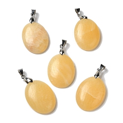 Желтый Нефрит Естественный желтый нефрит подвески, овальные подвески со стойкой, латунные кнопки с платиновым покрытием, защелки на дужках, 30x21.5~22x6~6.5 мм, отверстие : 6x4 мм