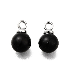 Черный Подвески из АБС-пластика с жемчугом, круглые, с петлей из платинового сплава, чёрные, 9.5x6 мм, отверстие : 1.6 мм