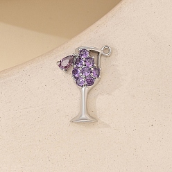Лиловый Микро проложить кубического циркония подвески, стеклянные прелести, сирень, 21x15 мм
