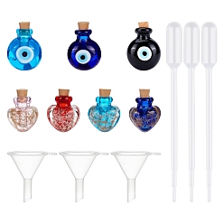 Mixed Color Handmade Luminous Lampwork  Perfume Bottle Pendants, Essential Oil Bottle, with Disposable Plastic Transfer Pipettes and Plastic Funnel Hopper, Mixed Color, 13pcs/set