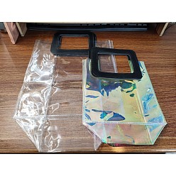 Noir Sac transparent de laser de PVC, sac à main, avec poignées en cuir pu, pour cadeau ou emballage cadeau, rectangle, noir, produit fini: 25.5x18x10 cm, 2 pièces / kit