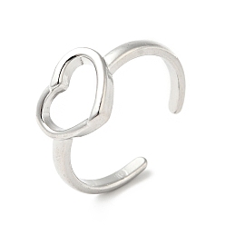 Stainless Steel Color 304 Stainless Steel Heart Open Cuff Ring for Women, Stainless Steel Color, US Size 9(18.9mm)
