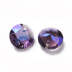 Аметист Стеклянные украшения из горного хрусталя, граненые, плоско-круглые, аметист, 8x4.3 мм, отверстие : 1.2 мм