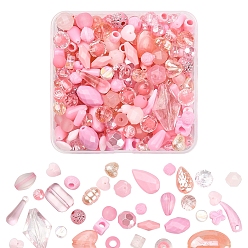 Pink 100G Acrylic Beads, Mixed Shapes, Pink, 5.5~28x6~20x3~11mm, Hole: 1~5mm