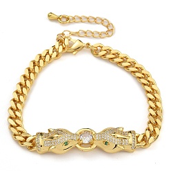 Прозрачный Латунь микро проложить кубические циркониевые браслеты, со стеклом, реальный 18 k позолоченный, леопард, прозрачные, 6-7/8 дюйм (17.6 см)