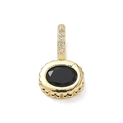 Negro Latón pavimenta colgantes de circonio cúbico, encantos ovales, larga duración plateado, chapado en rack, sin plomo y el cadmio, real 18 k chapado en oro, negro, 17x10x7.8 mm, agujero: 5x7 mm