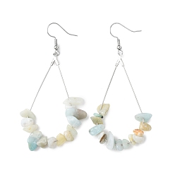 Flower Amazonite Болтаются серьги, с крошкой из натурального цветка амазонита, латунные крючки и подвески в виде слезы, 71~75 мм, Кулон : 53.5~59 мм, штифты : 0.5 мм