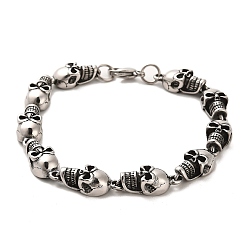 Antique Silver 304 Stainless Steel Skull Link Chain Bracelets, Antique Silver, 9 inch(22.8cm)