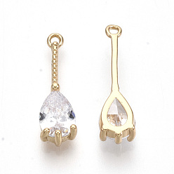 Clear Transparent Glass Pendants, with Golden Tone Brass Findings, Faceted, Teardrop, Clear, 18x5x4mm, Hole: 1mm