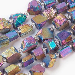 Colorful Electroplated Natural Quartz Beads Strands, Hexagon Prism, Irregular Shape, Colorful, 8~13x10~14x6~11mm, Hole: 1mm, about 15~16pcs/strand, 7.8~8 inch(20~20.5cm)