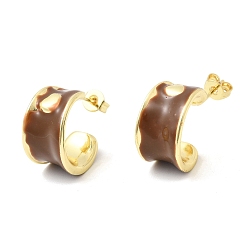 Кокосово-Коричневый С-образные серьги-гвоздики из латуни с эмалью, долговечный, без кадмия и без свинца, золотые, кокосового коричневый, 16.5x9.5 мм