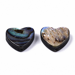 Colorful Natural Abalone Shell/Paua Shell Beads, Heart, Colorful, 12.5x12.5x3.5mm, Hole: 1mm