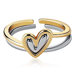Platinum & Golden 2Pcs Heart Layered Rings, Alloy Heart Rings, Adjustable Love Ring Stackable Finger Rings, Simple Knuckle Rings Jewelry Gift for Women, Platinum & Golden, Inner Diameter: 16.5mm & 17mm, 2pcs/pair