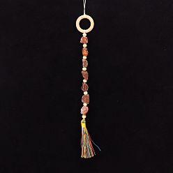 Carnelian Natural Carnelian Chip Pendant Decorations, Wood Ring and Tassel for Home Hanging Decorations, 410x40mm