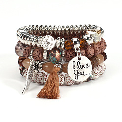 HY-2594-1 Coffee color Bohemian Style Multi-layered Bracelet with Wing Element and Bodhi Beads for Women