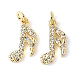 Настоящее золото 18K Латунные микропаве прозрачные подвески с фианитом, без свинца и без кадмия, долговечный, музыкальная нота, с целью перехода в кольце, реальный 18 k позолоченный, 14x7x1.8 мм
