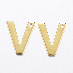 Letter V 304 прелести нержавеющей стали, letter.v, реальный 18 k позолоченный, 11x9x0.8 мм, отверстие : 1 мм