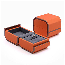 Dark Orange 1-Slot Rectangle PU Leather Single Ring Jewelry Box, Finger Ring Storage Gift Case, with Velvet Inside, for Wedding, Engagement, Dark Orange, 6x6.8x6cm