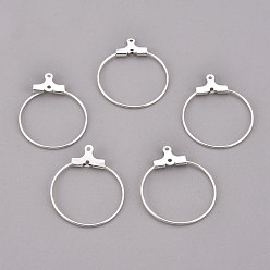 Silver 304 Stainless Steel Pendants, Hoop Earring Findings, Ring, Silver, 25x21~23x1.5mm, Hole: 1mm, 21 Gauge, Hole: 1mm, Inner Size: 20~21.5mm, Pin: 0.7mm