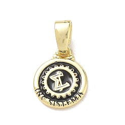 Black Brass Enamel Pendants, Flat Round with Mathematic Symbol Charms, Rack Plating, Long-Lasting Plated, Cadmium Free & Lead Free, Real 18K Gold Plated, Black, 14.5x11.5x2.5mm, Hole: 2.5x4.5mm