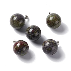 Dragon Blood Natural Dragon Blood Pendants, with Platinum Tone Brass Findings, Round Charm, 22x18mm, Hole: 3x6mm