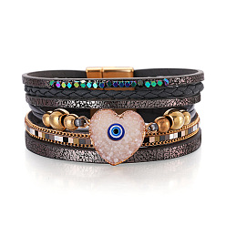 SZ00319-3 Turkish Evil Eye Bracelet with Heart Crystal Stone - Gold Beaded Design