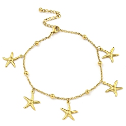 Золотой Вакуумное покрытие pvd летний пляж 304 браслеты с подвесками в виде морской звезды из нержавеющей стали, золотые, 8-1/2 дюйм (21.5 см)
