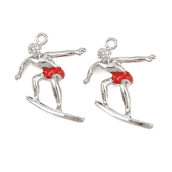 Красный Сплав эмали горный хрусталь подвески, стойки покрытие, очарование серфера, без кадмия, без никеля и без свинца, платина, красные, 23.5x26x6 мм, отверстие : 1.8 мм