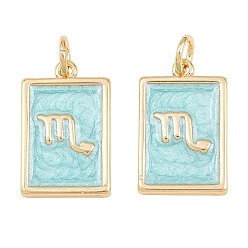 Scorpio Brass Enamel Pendants, Rectangle Charms, Rack Plating, Cadmium Free & Lead Free, Long-Lasting Plated, Golden, Scorpio Charms, 17.5x11x2mm, Hole: 3mm
