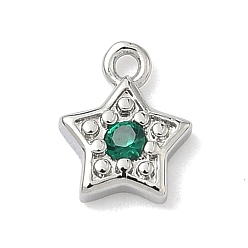 Зеленый Латунные микро проложить кубического циркония прелести, звезды прелести, без кадмия и без свинца, долговечный, стойки покрытие, платина, зелёные, 8x6.5x1.7 мм, отверстие : 1 мм