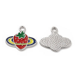 Yellow Alloy Enamel Pendants, Strawberry Charms, Platinum, Yellow, 14.5x17x1.5mm, Hole: 1.8mm