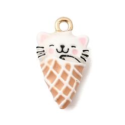 Шоколадный Подвески из эмали и сплава, В форме кошки с подвесками в виде мороженого, долговечный, золотые, цвет шоколада, 17x9.5x4.5 мм, отверстие : 1.4 мм