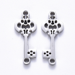 Stainless Steel Color 201 Stainless Steel Links Connectors, Laser Cut, Key, Stainless Steel Color, 23x9x1.5mm, Hole: 1.6mm
