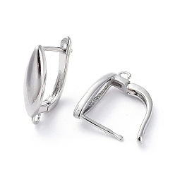 Real Platinum Plated Brass Hoop Earring Findings with Latch Back Closure, with Horizontal Loop, Long-Lasting Plated, Horse Eye, Real Platinum Plated, 19x13x5mm, Hole: 1.2mm, Pin: 0.8mm