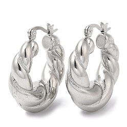 Stainless Steel Color 304 Stainless Steel Rope Chains Shape Hoop Earrings, Stainless Steel Color, 29~30x26x9.5mm