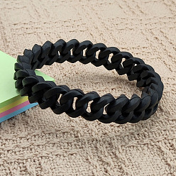 Black Braided Silicone Stretch Bracelets for Men, Black, 7.95 inch(20.2cm)