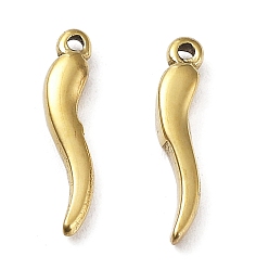 Real 18K Gold Plated Ion Plating(IP) 304 Stainless Steel Charms, Horn of Plenty/Italian Horn Cornicello Charms, Real 18K Gold Plated, 13x3x2mm, Hole: 0.8mm