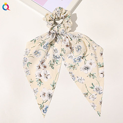 Bubble gauze orchid triangle scarf - beige Chic Floral Hair Accessory for Women - Triangle Ribbon Peony Bow Scrunchie Headband